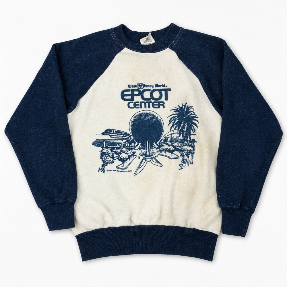 Vintage 1982 Walt Disney World EPCOT Center Raglan Sweatshirt Navy White Kids